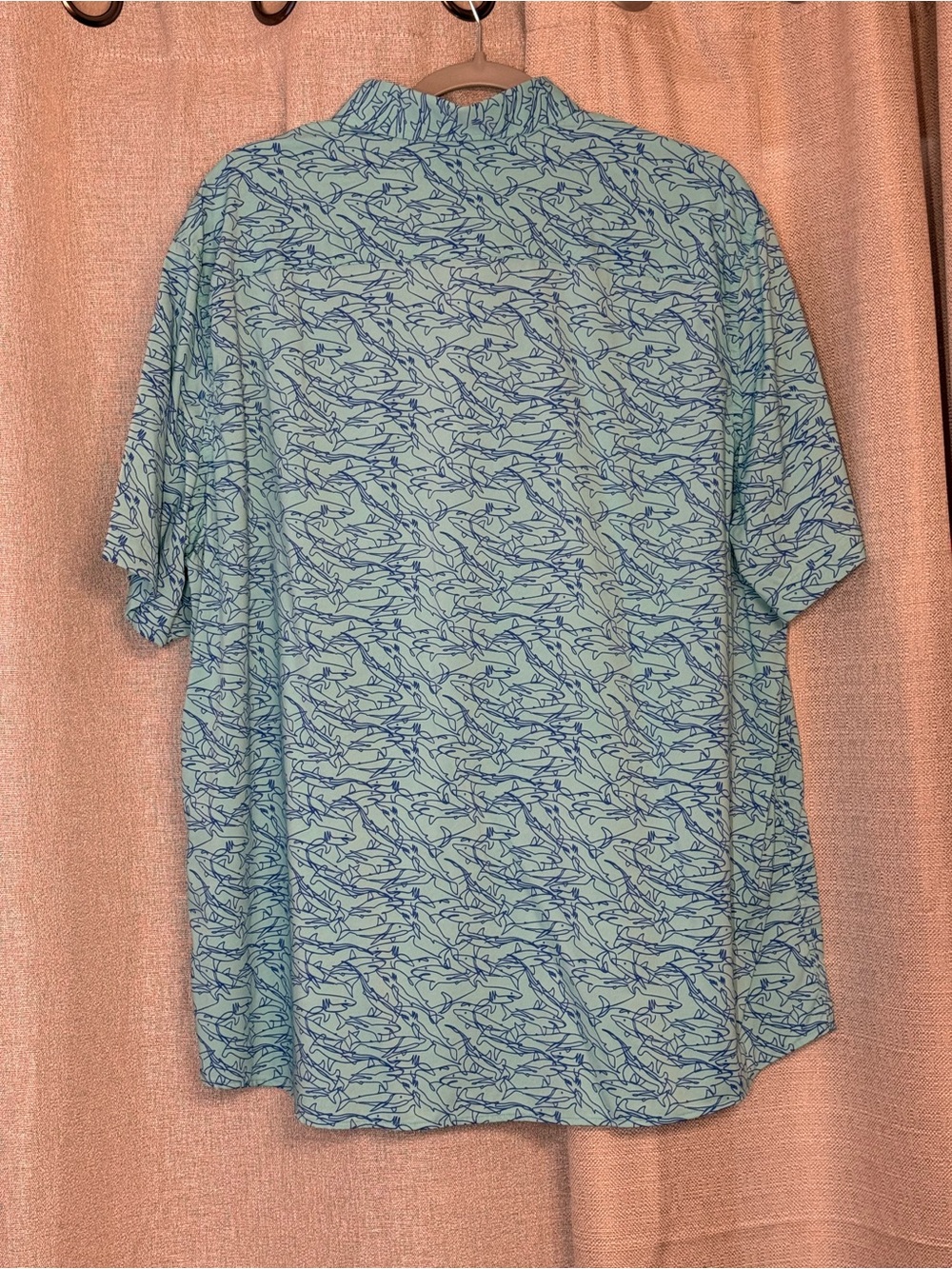 Southern Tide Light Blue Short Sleeve Button-Down with Navy Fish Print - Picture 2 of 2
